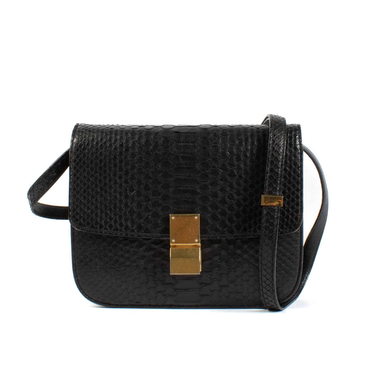 Celine Black Python Medium Classic Box Bag
