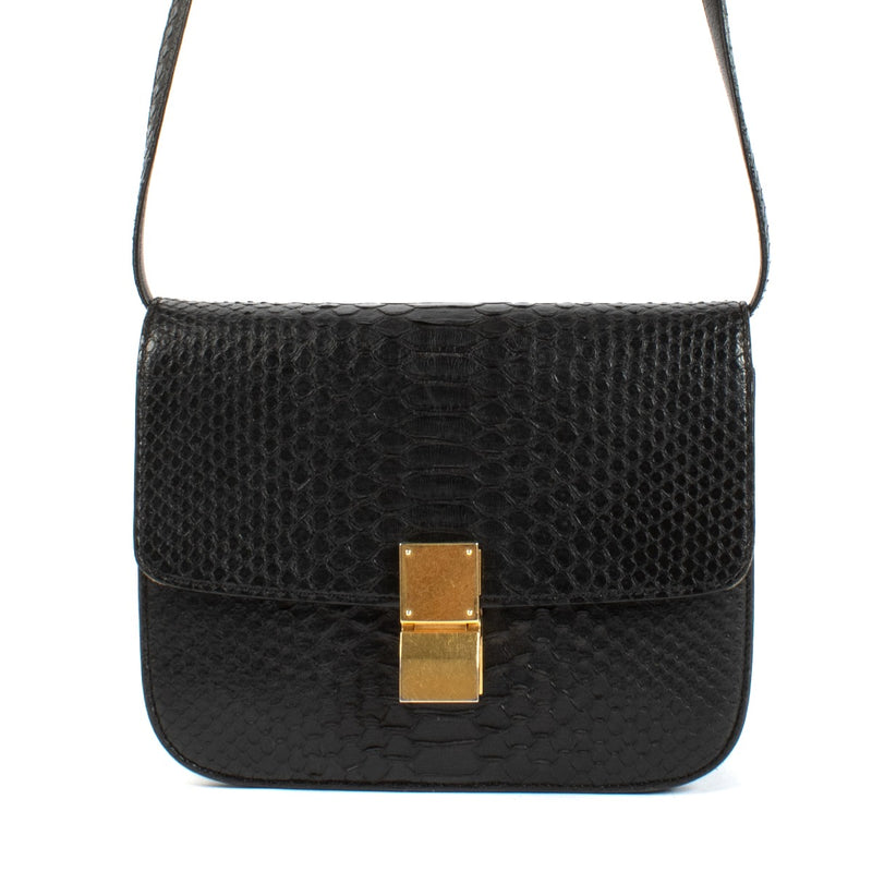 Celine Zwarte Python Medium Classic Box Tas