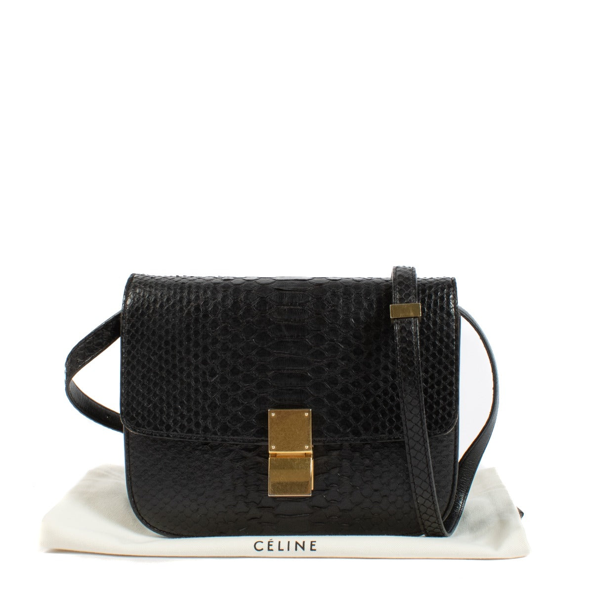 Celine Black Python Medium Classic Box Bag