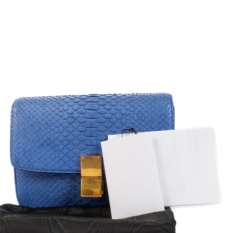 Celine Blue Python Medium Classic Box Clutch
