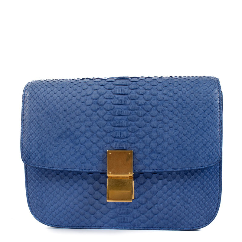 Celine Blue Python Medium Classic Box Clutch