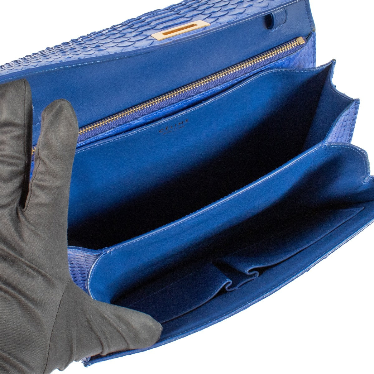 Pochette Celine Classic Medium en Python Bleu Roi