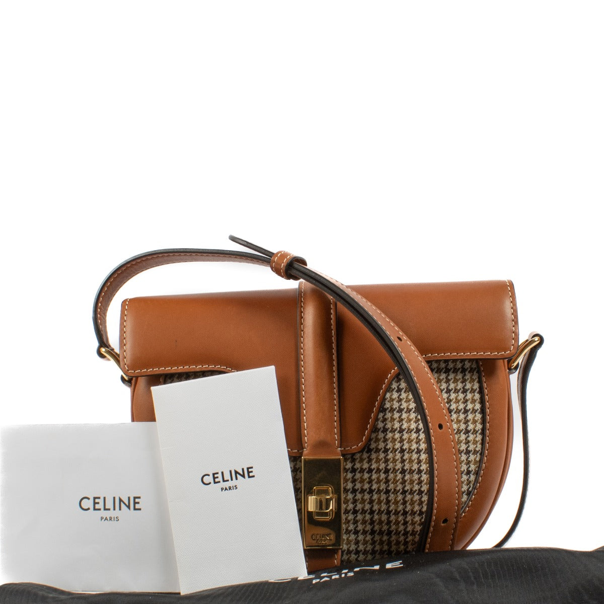 Celine Natural Calfskin/Houndstooth Small Besace 16 Bag
