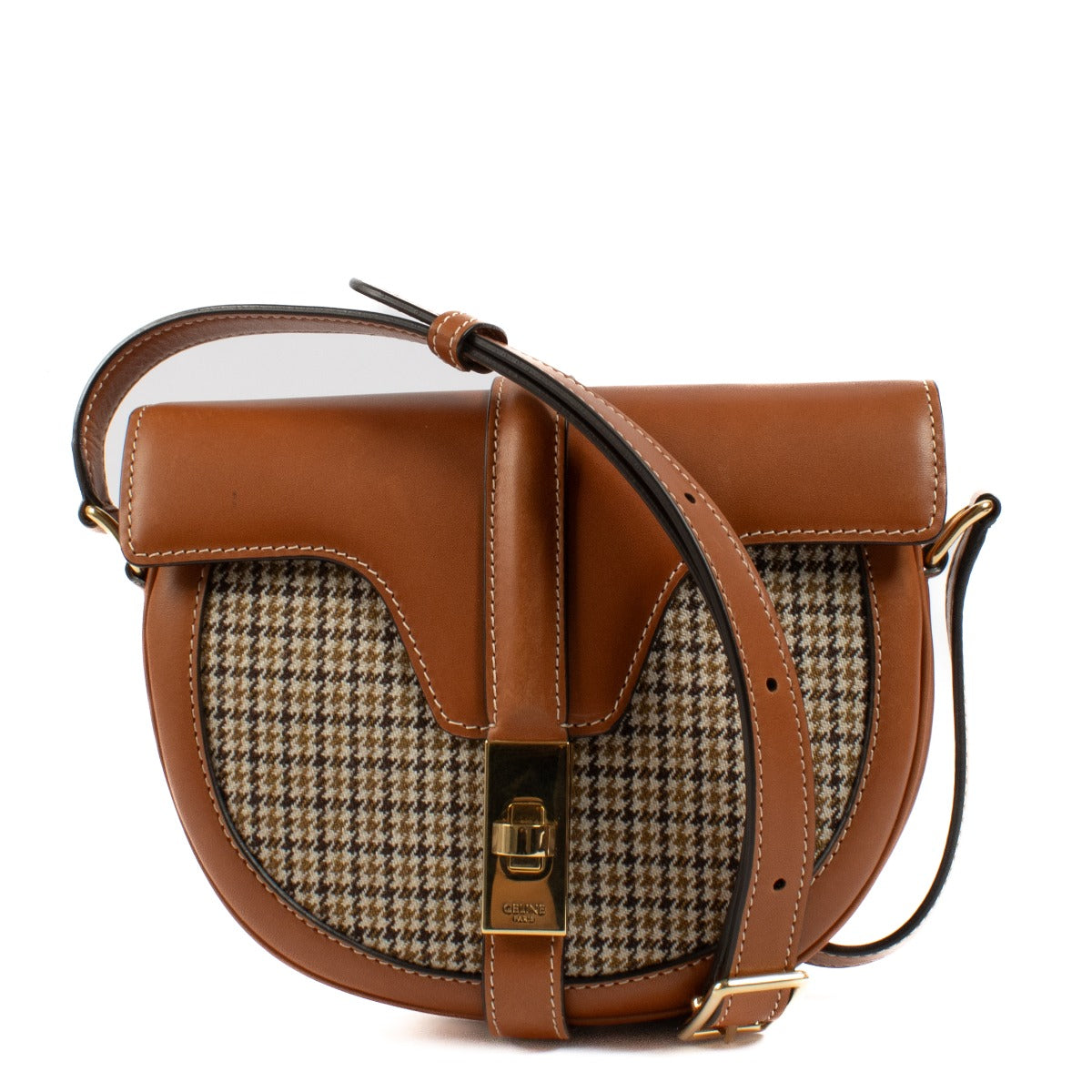 Celine Natural Calfskin/Houndstooth Small Besace 16 Bag