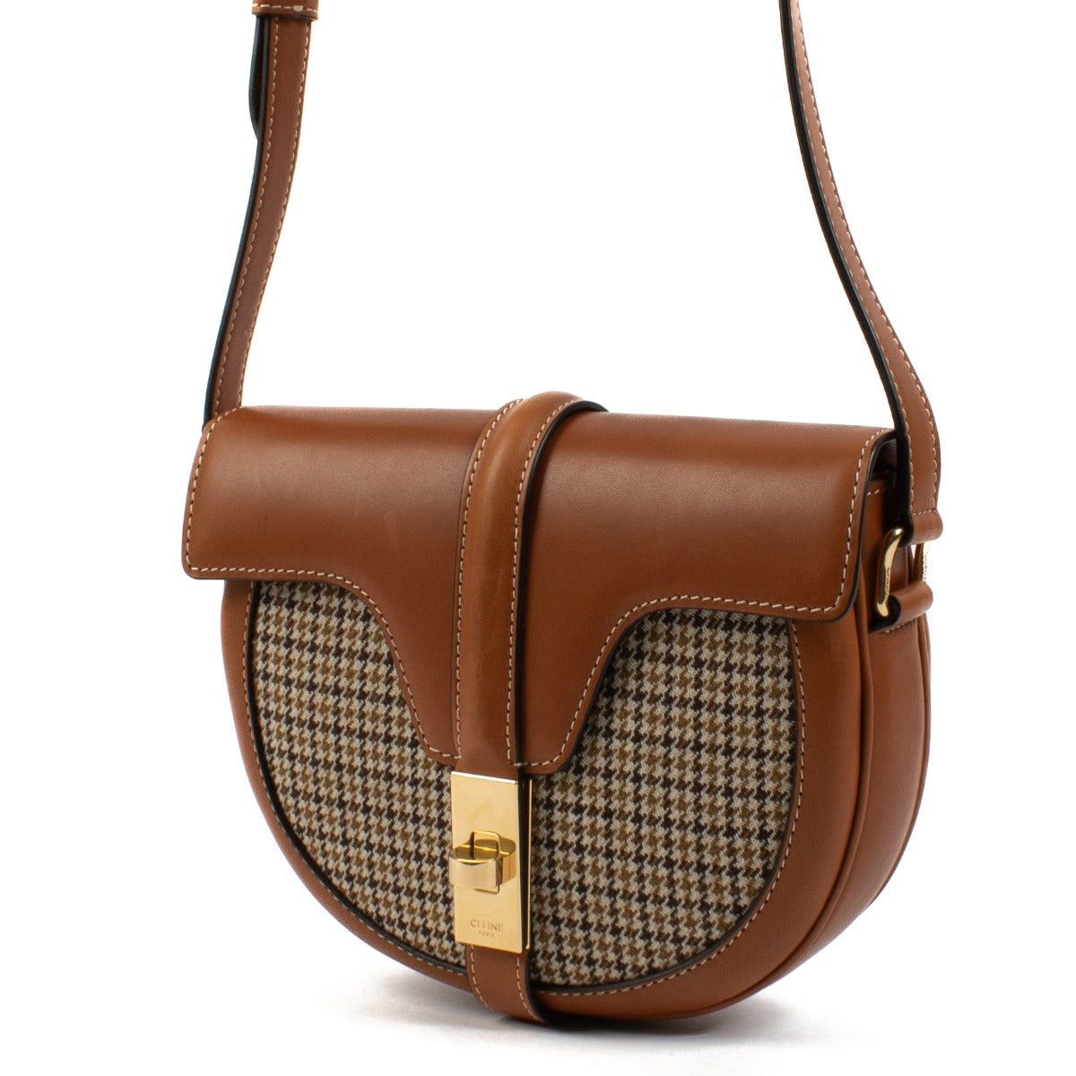Celine Natural Calfskin/Houndstooth Small Besace 16 Bag