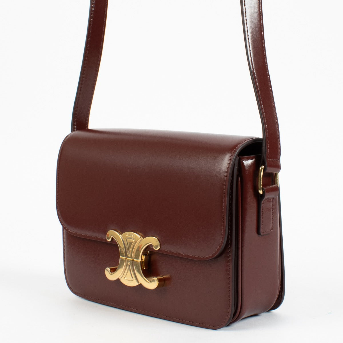 Celine Burgundy Shiny Calfskin Teen Triomphe Bag