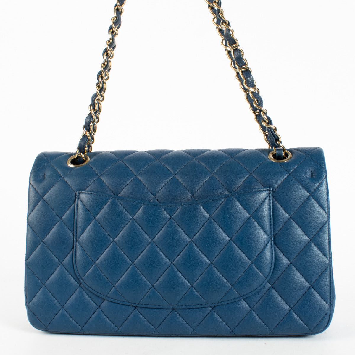 Authentic Chanel Blue Lambskin Classic Medium Flap 11.12 Bag second hand at Labellov.com
