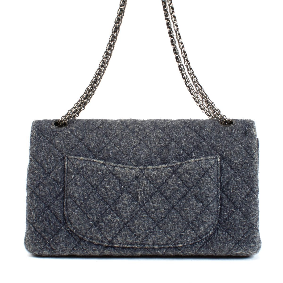 Shop safe online at Labellov in Antwerp and Knokke this 100% authentic second hand Chanel Blue Tweed Reissue 2.55 Double Flap Bag