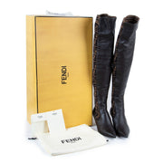 Fendi Rockoko Stretch Zucca Monogram Thigh-High Boots