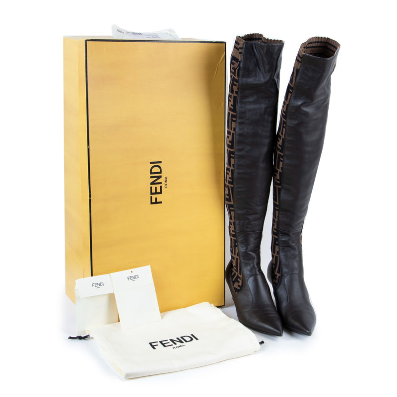 Fendi Rockoko Stretch Zucca Monogram Thigh-High Boots