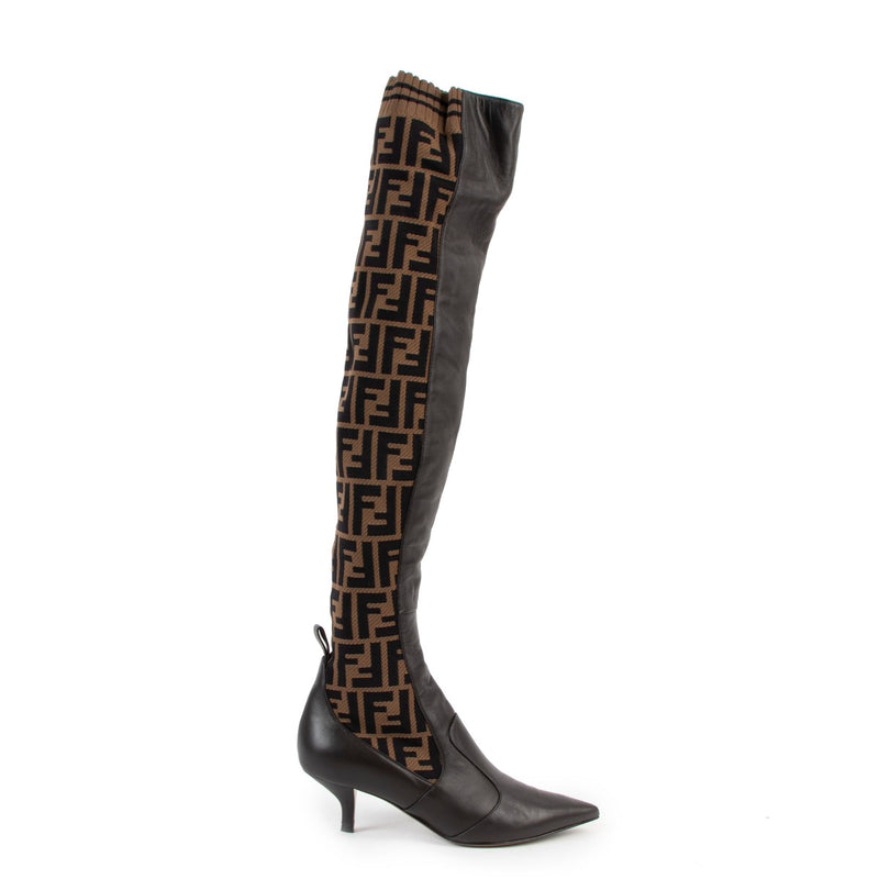 Fendi Rockoko Stretch Zucca Monogram Thigh-High Boots