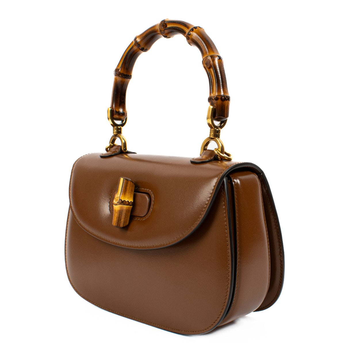 Authentic second hand brand new Gucci Brown Leather Bamboo 1947 Small Bag on www.labellov.com