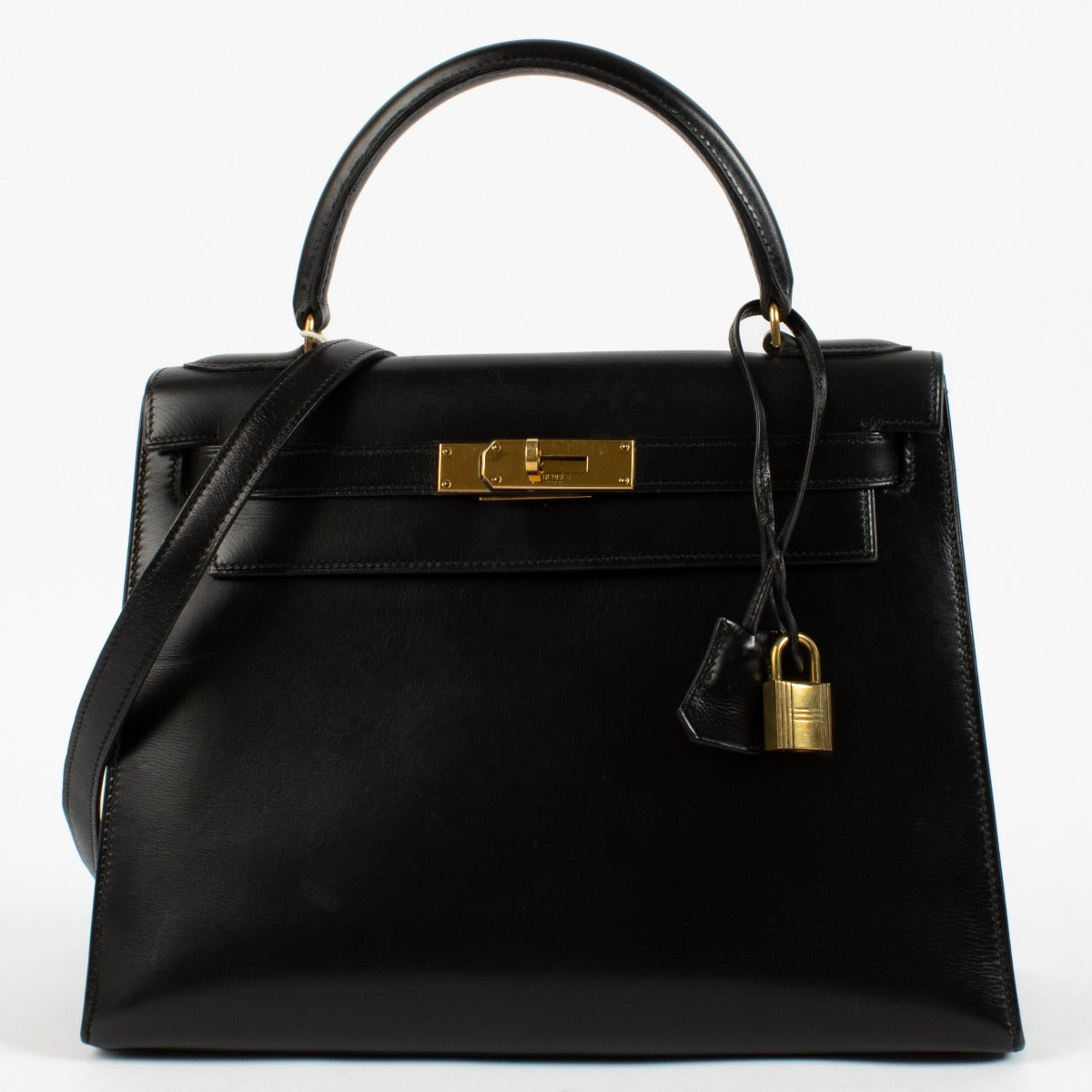 Hermès Vintage Kelly 28 Box Noir GHW