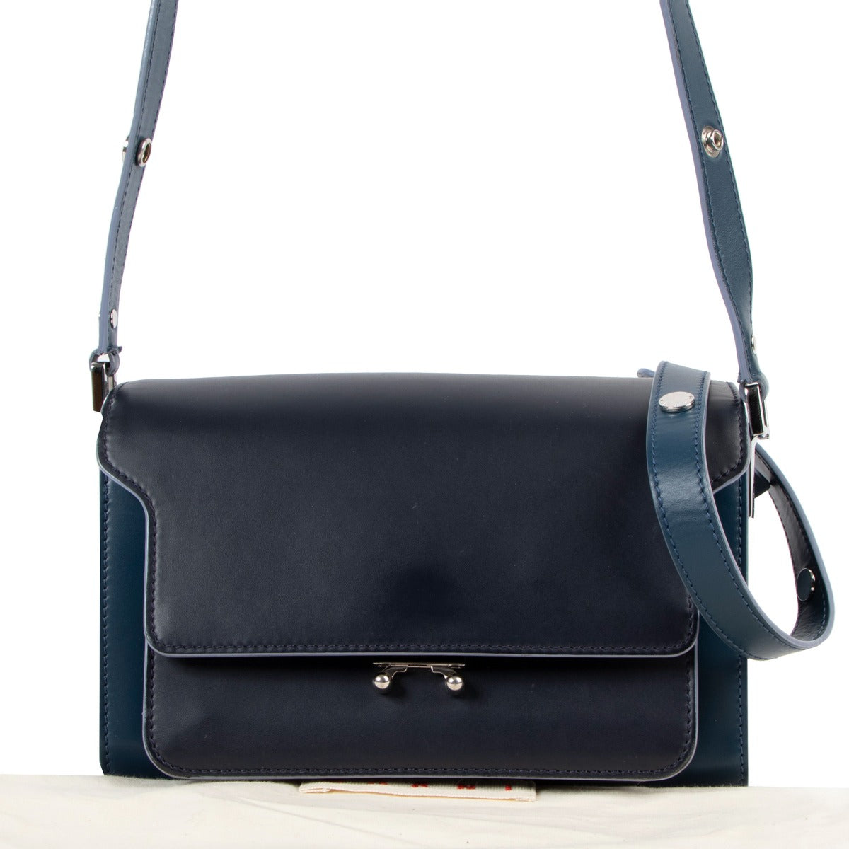 Marni Blue Medium Trunk Calfskin Shoulder Bag