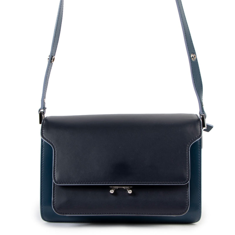 Marni Blue Medium Trunk Calfskin Shoulder Bag