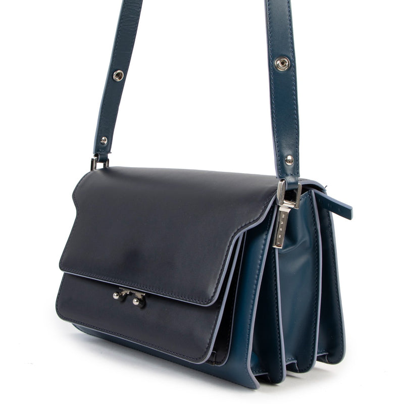 Marni Blue Medium Trunk Calfskin Shoulder Bag