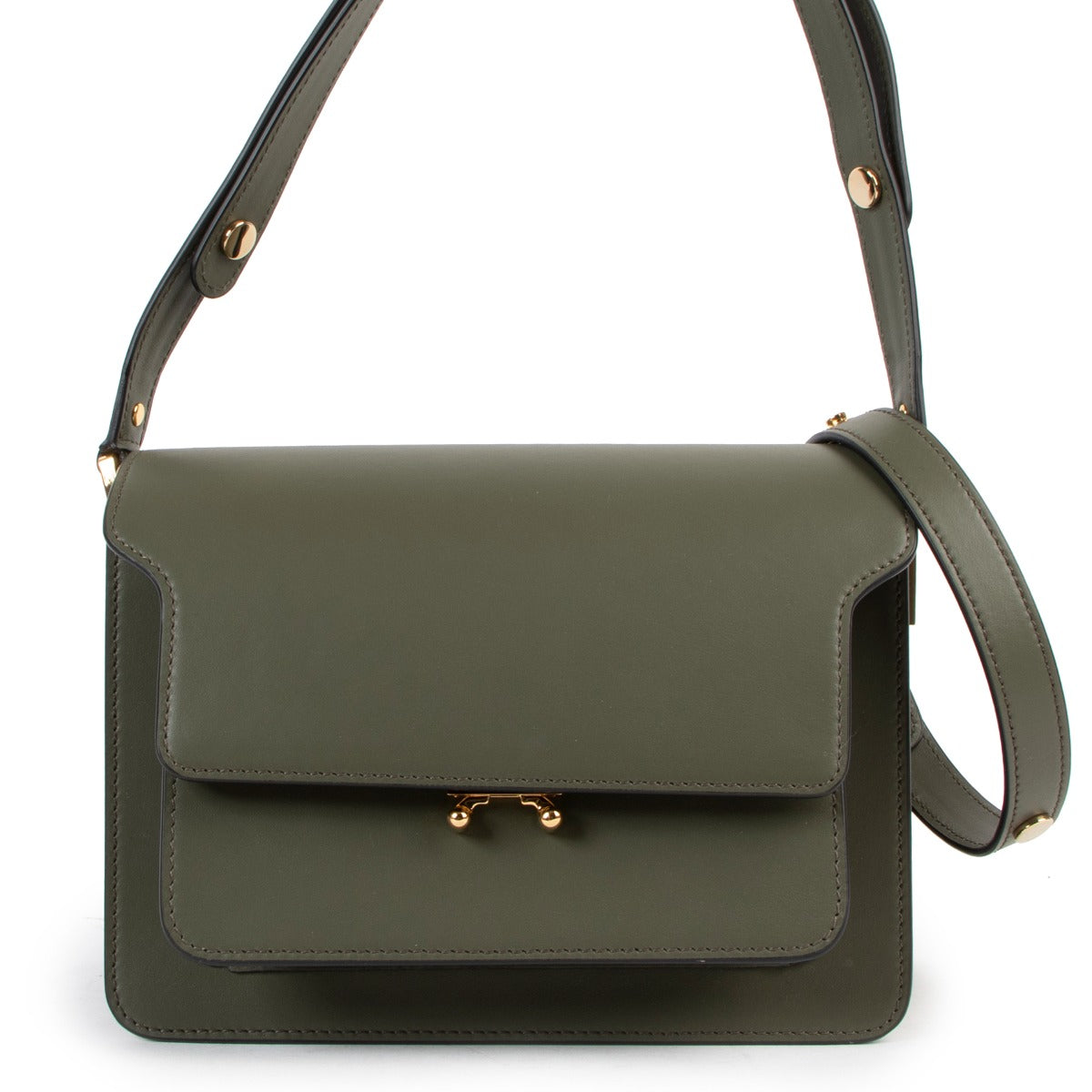 Marni Khaki Medium Trunk Calfskin Shoulder Bag