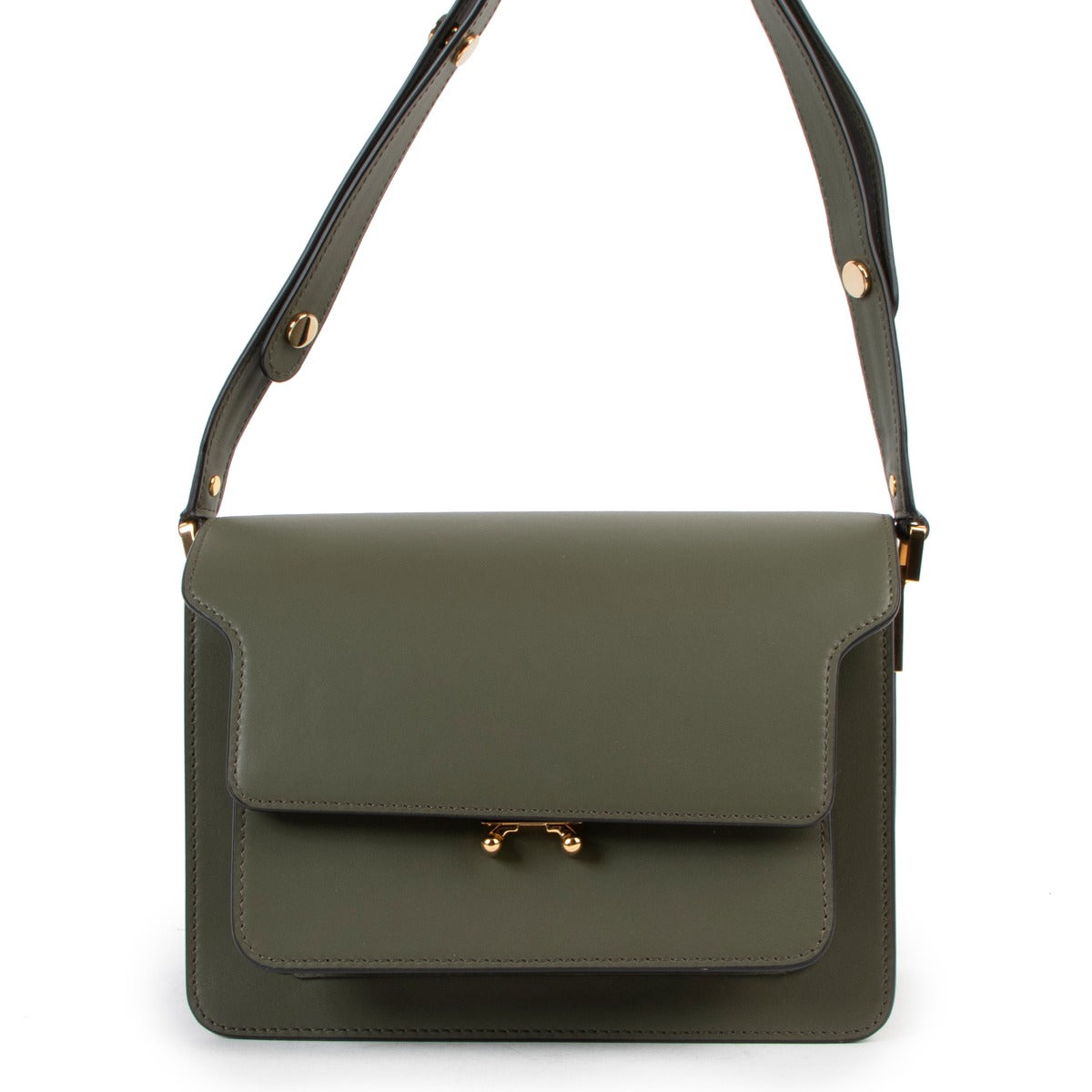 Marni green Medium Trunk Calfskin Shoulder Bag