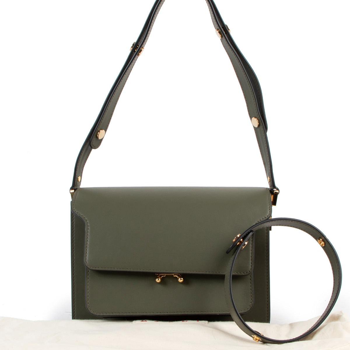 Marni Green Medium Trunk Calfskin Shoulder Bag