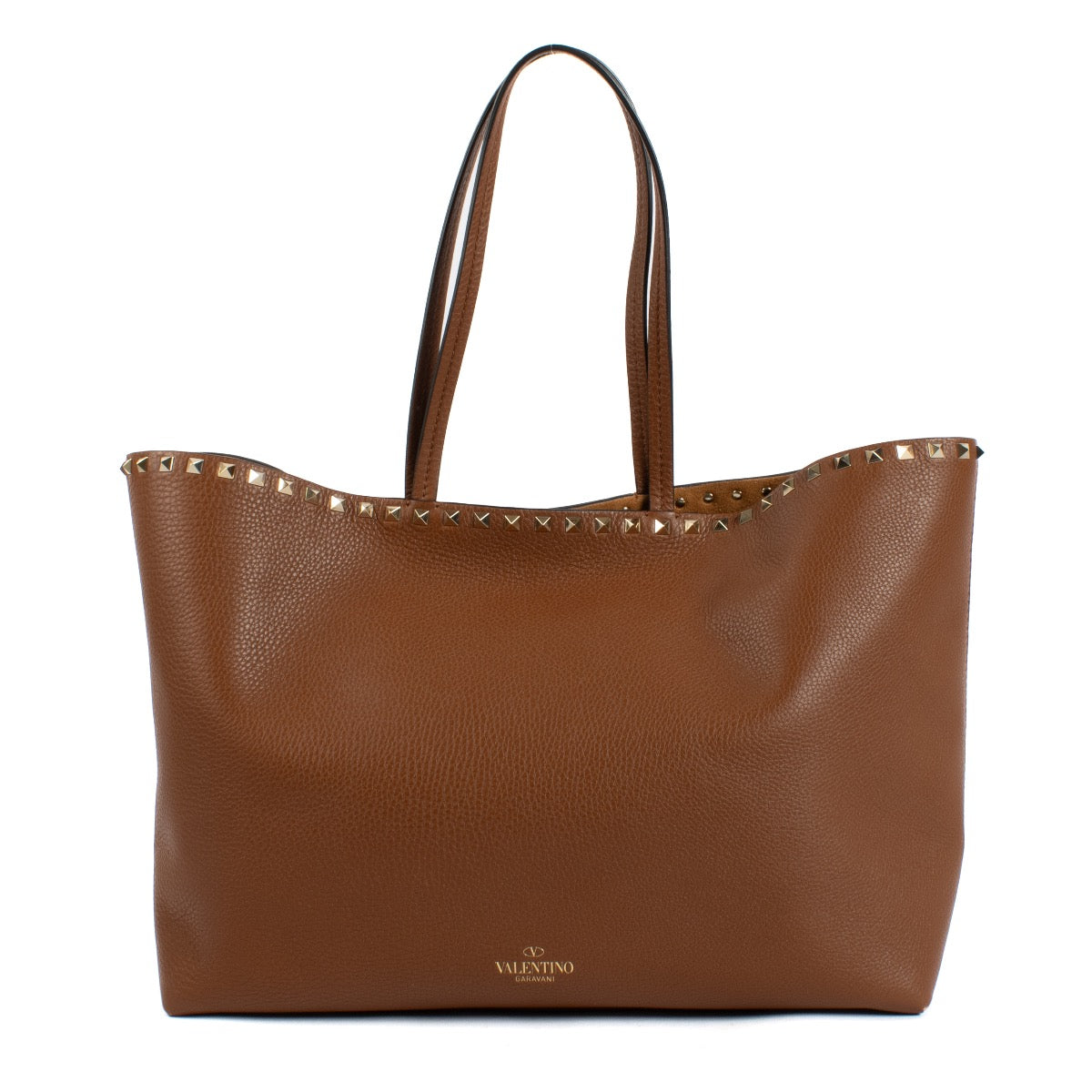 Shop safe online at Labellov in Antwerp and Knokke this 100% authentic second hand Valentino Garavani Vitello Tan Rockstud Tote Bag