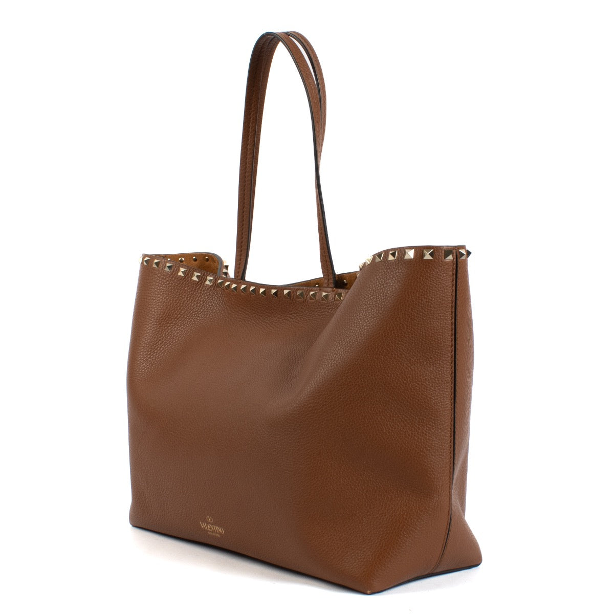 Shop safe online at Labellov in Antwerp and Knokke this 100% authentic second hand Valentino Garavani Vitello Tan Rockstud Tote Bag