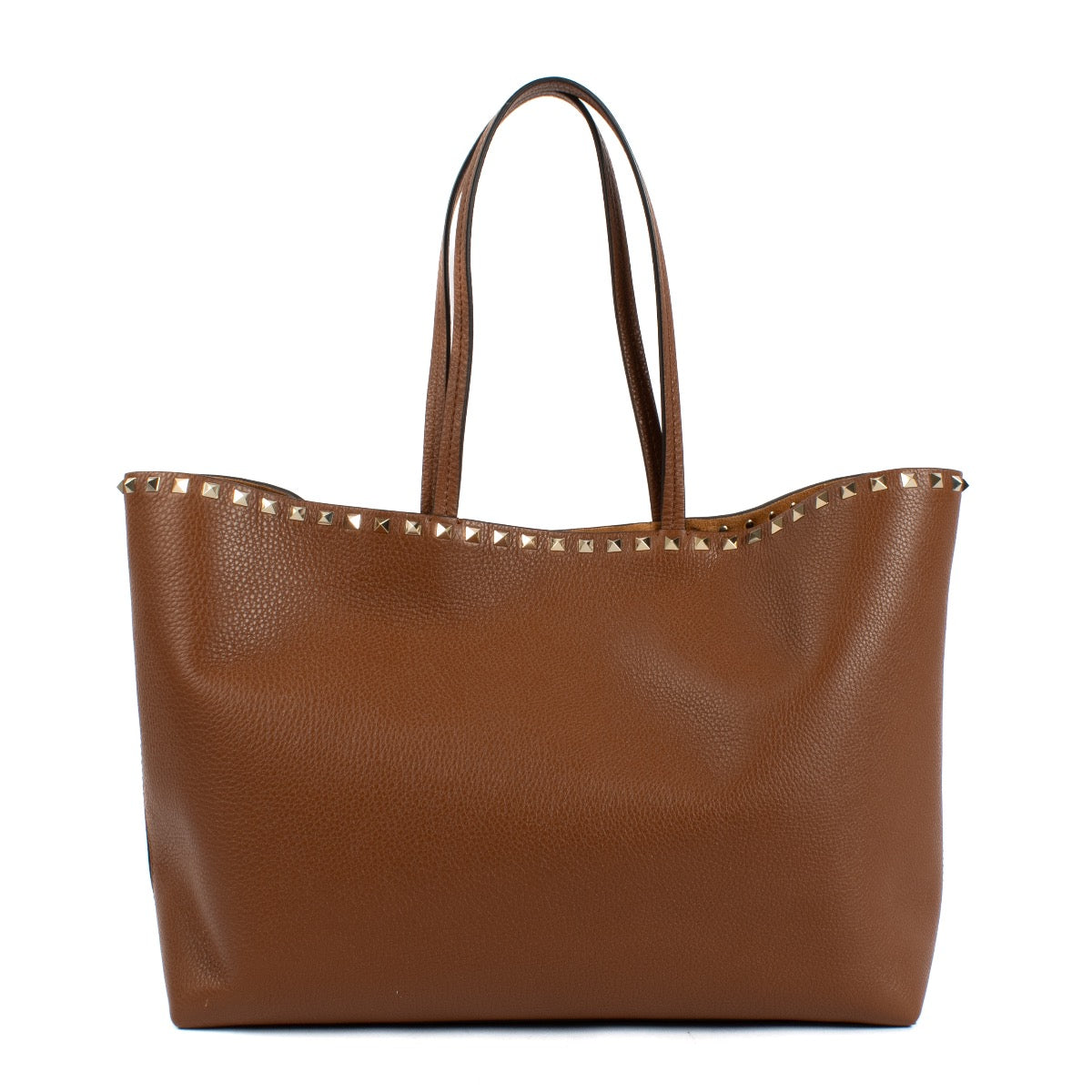 Shop safe online at Labellov in Antwerp and Knokke this 100% authentic second hand Valentino Garavani Vitello Tan Rockstud Tote Bag