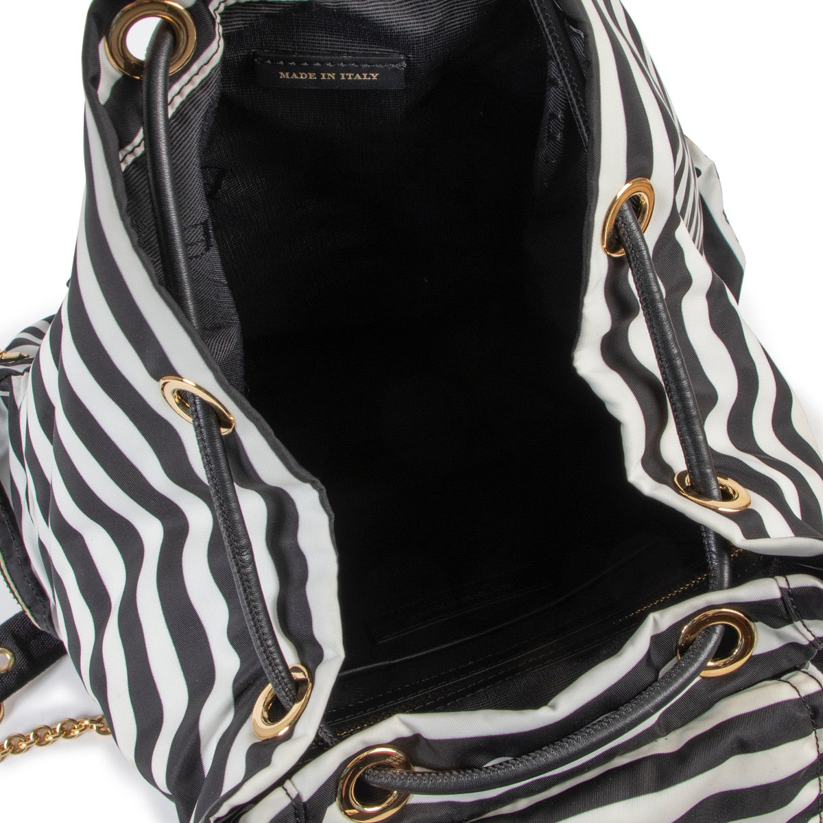 Shop safe online at Labellov in Antwerp this 100% authentic second hand Burberry Black and White Striped Nylon Rucksack Backpack