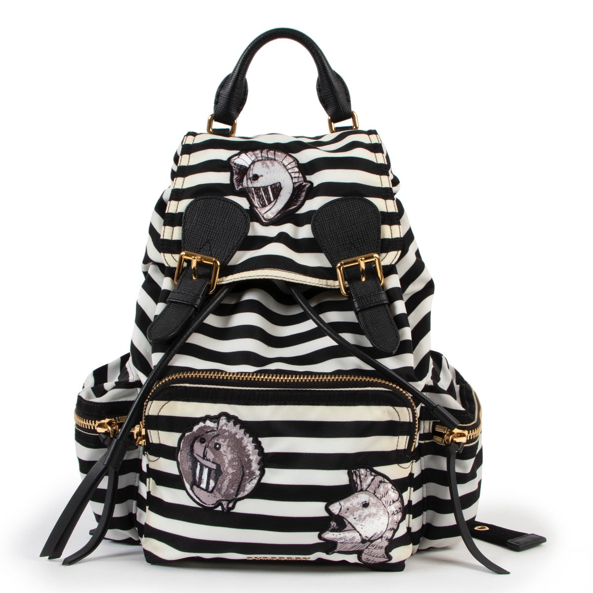 Shop safe online at Labellov in Antwerp this 100% authentic second hand Burberry Black and White Striped Nylon Rucksack Backpack