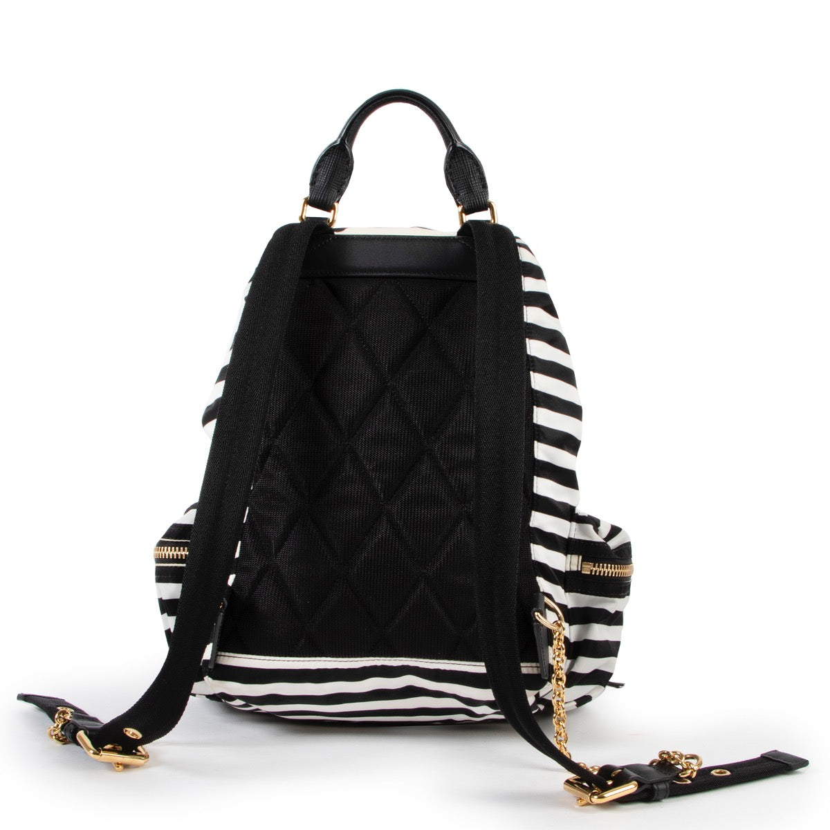Shop safe online at Labellov in Antwerp this 100% authentic second hand Burberry Black and White Striped Nylon Rucksack Backpack