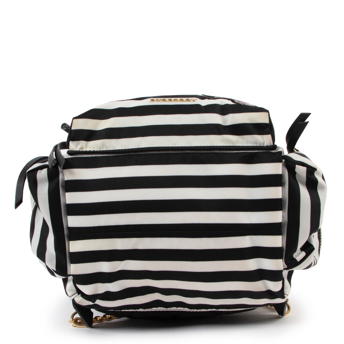 Shop safe online at Labellov in Antwerp this 100% authentic second hand Burberry Black and White Striped Nylon Rucksack Backpack