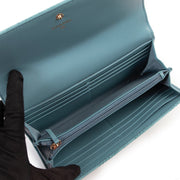 Shop safe online at Labellov in Antwerp this 100% authentic second hand Chanel Turquoise Blue Long Flap Wallet