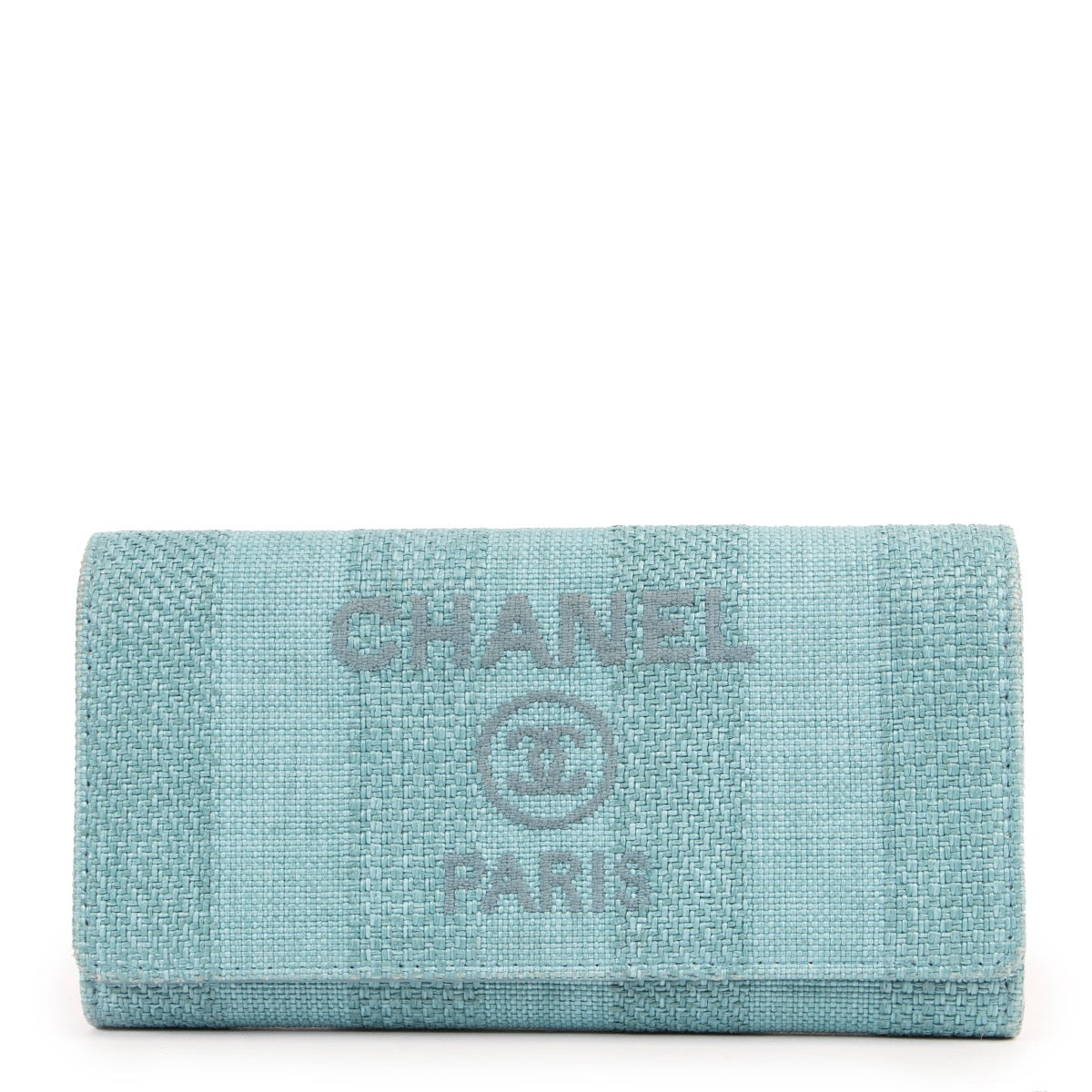 Shop safe online at Labellov in Antwerp this 100% authentic second hand Chanel Turquoise Blue Long Flap Wallet