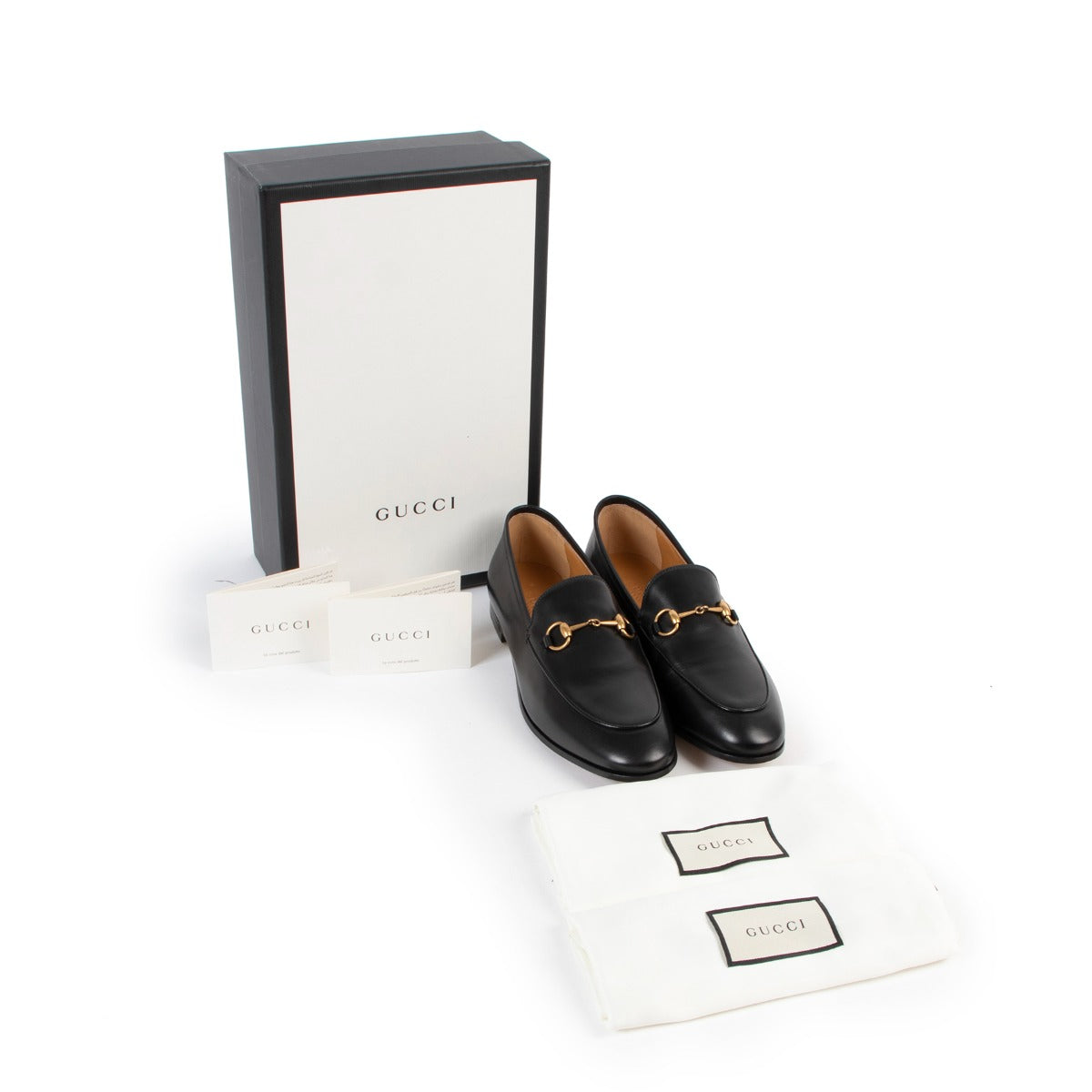 Shop authentic second hand luxury designer fashion Gucci Jordaan Black Leather Loafers at Labellov.
