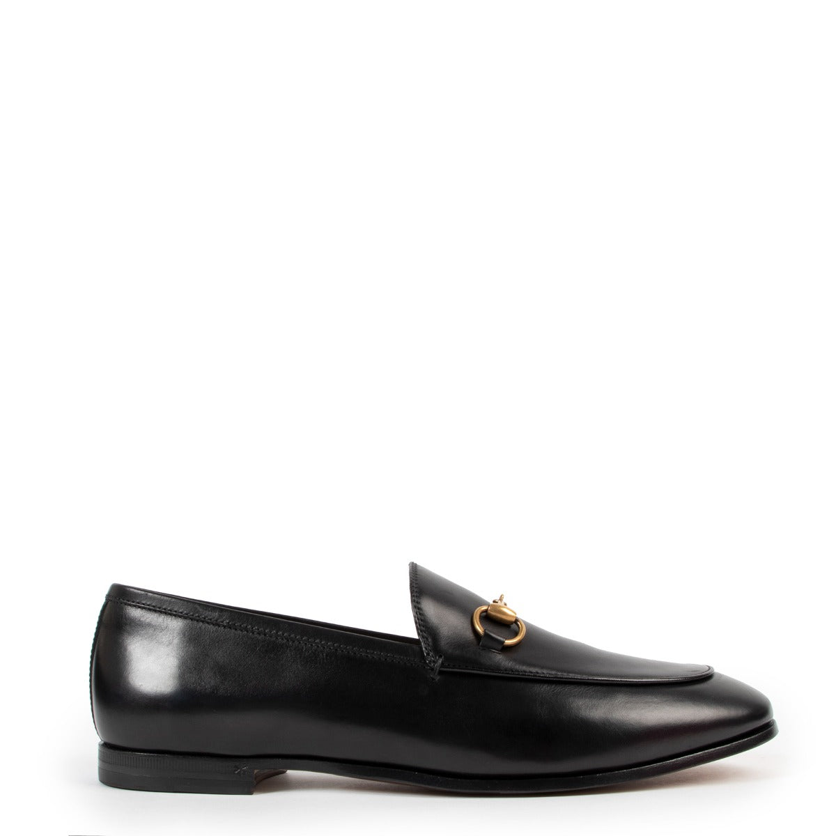 Shop authentic second hand luxury designer fashion Gucci Jordaan Black Leather Loafers at Labellov.