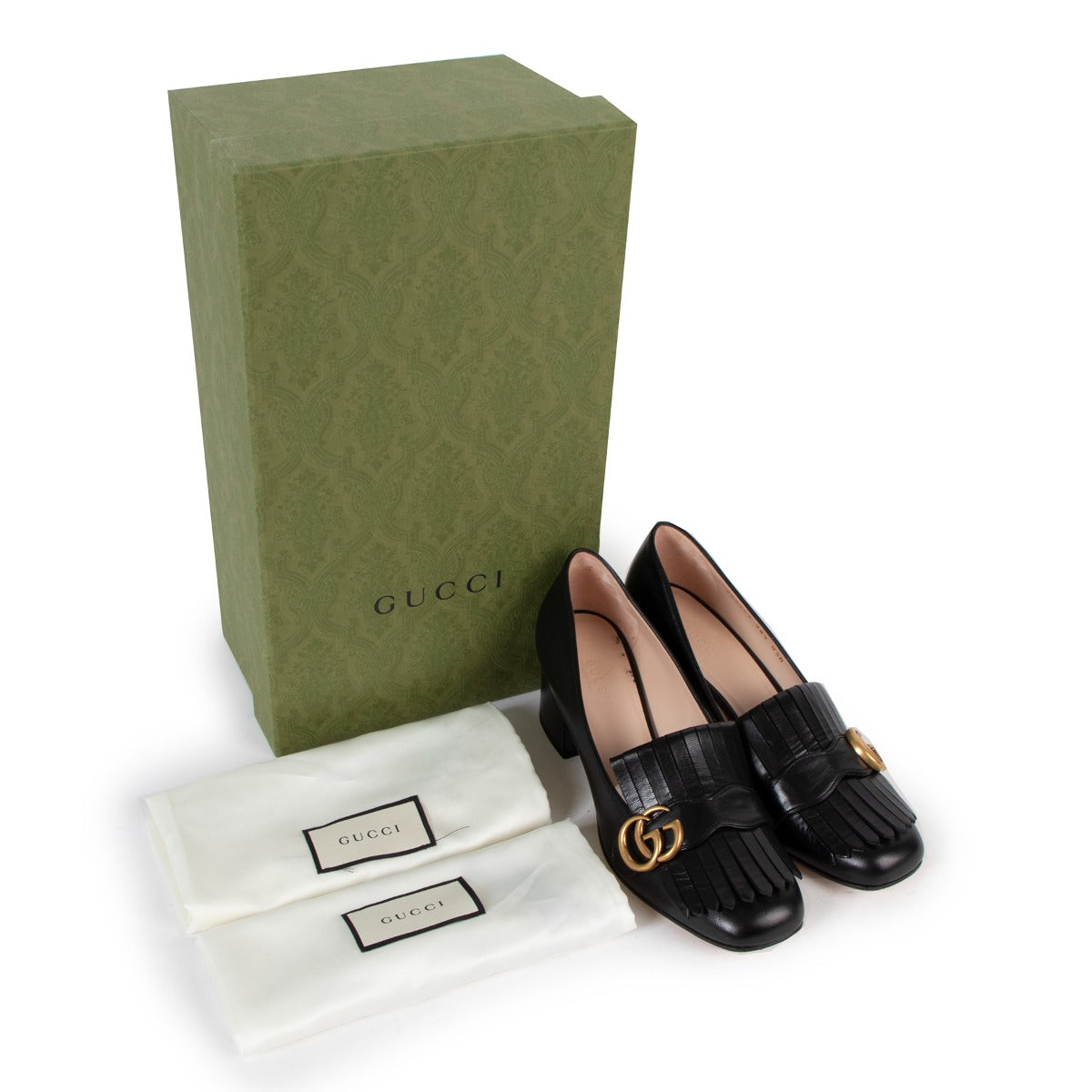 Gucci Marmont Black Leather Mid-Heel Pumps