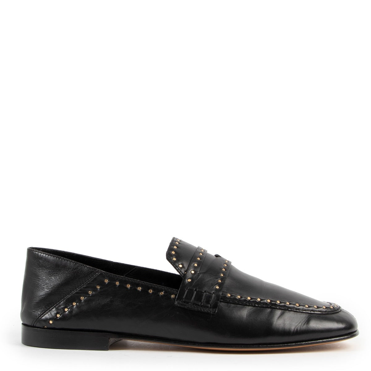 Buy an authentic pair of second hand Isabel Marant Black Studded Leather Fezzy Foldable Loafers - Size 38 at Labellov