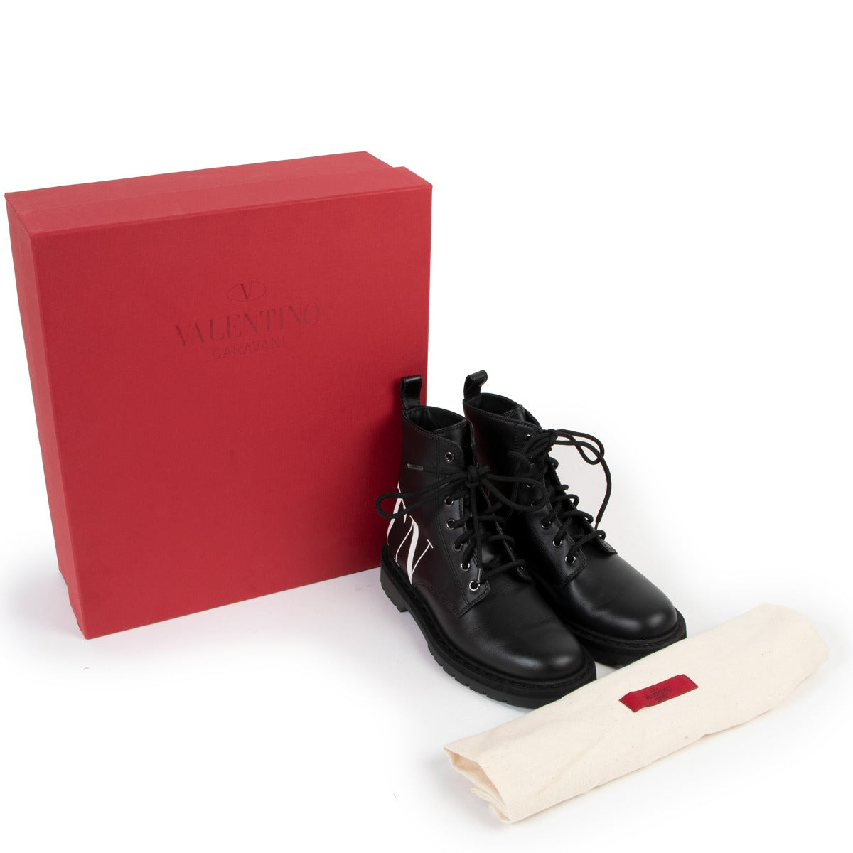 Shop authentic second hand luxury designer Valentino Garavani Logo Lace-up Combat Boots at Labellov.