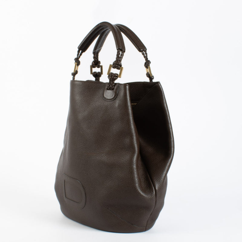 Authentic pre-loved Delvaux Brown Tressé Louise Cabas Bag on Labellov.com