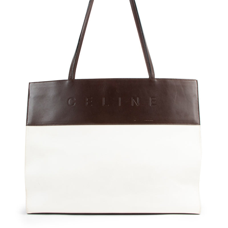 Celine Brown White Vintage Tote Bag