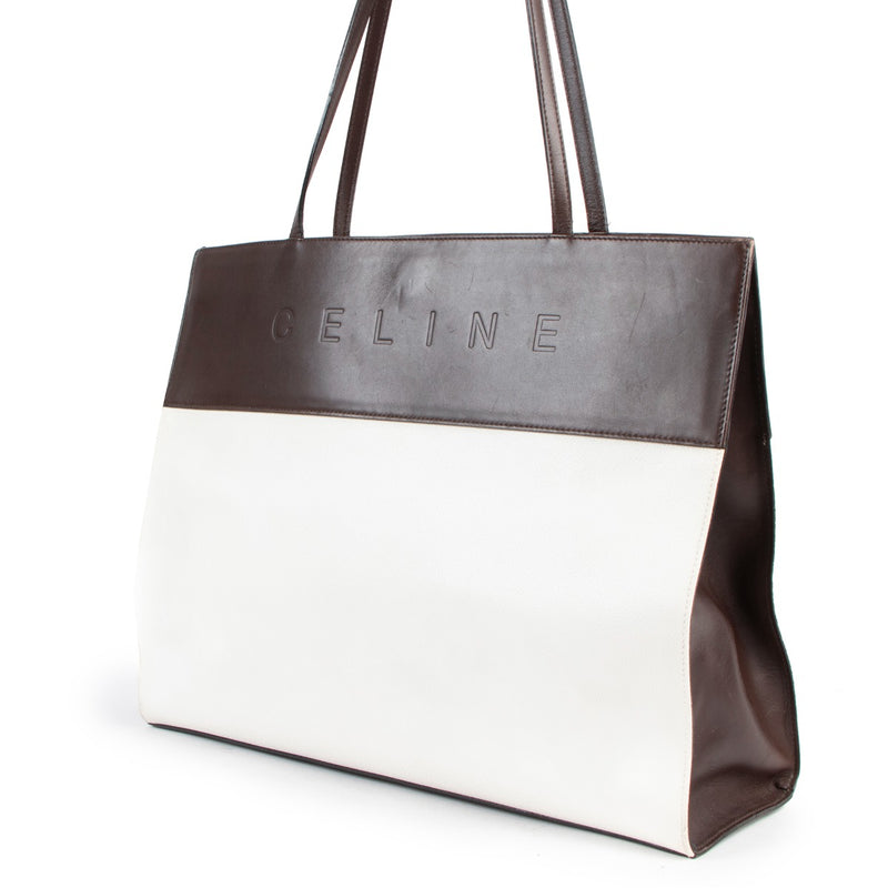 Celine Brown White Vintage Tote Bag