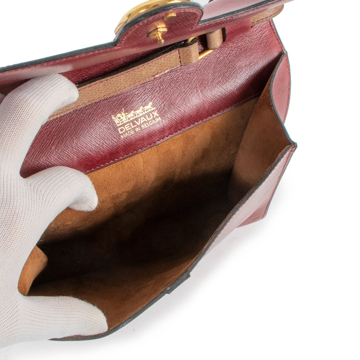 Sac Bandoulière Vintage Delvaux en Cuir Bordeaux Années 70