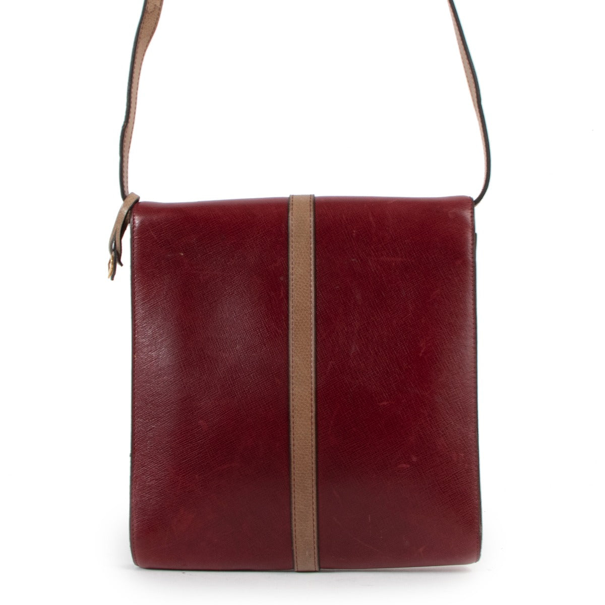 Sac Bandoulière Vintage Delvaux en Cuir Bordeaux Années 70