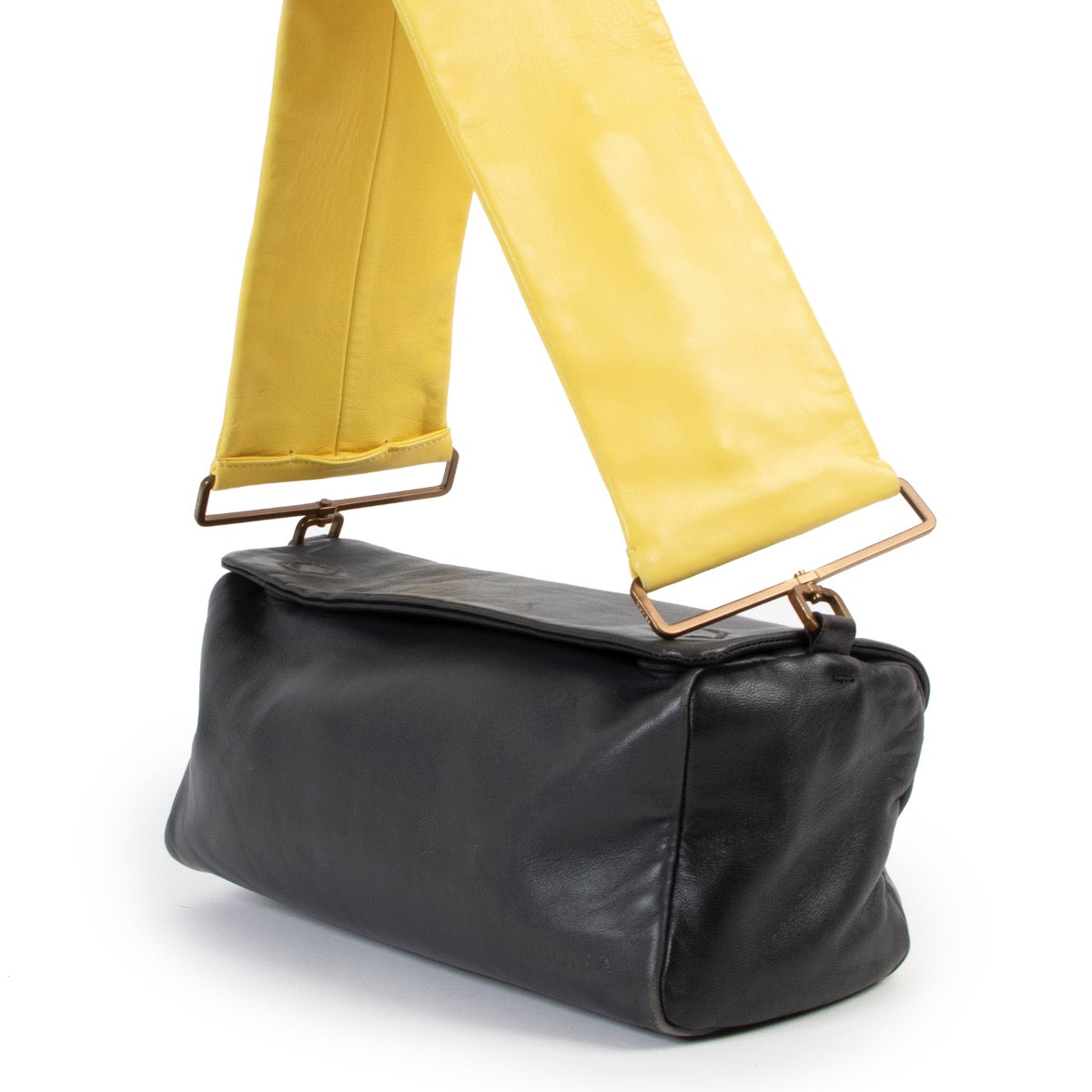 Buy an authentic second hand Prada Grey with Yellow Leather Handle Shoulder Bag at Labellov