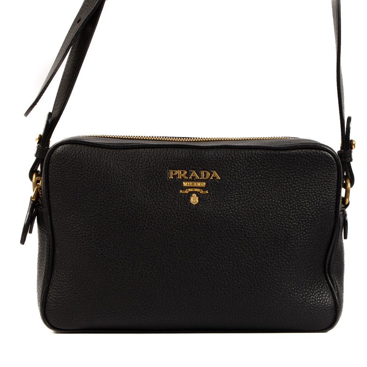 Shop safe online at Labellov in Antwerp, Brussels and Knokke this 100% authentic second hand Prada Black Vitello Daino Camera Bag