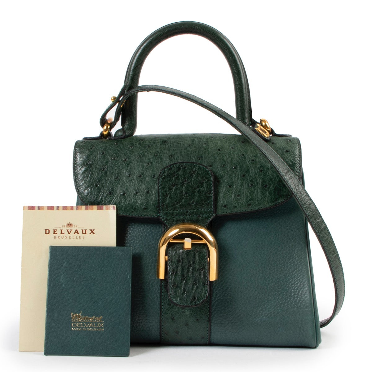 shop safe online Delvaux Dark Green Ostrich Brillant Pm . 100% authentic Delvaux Dark Green Ostrich Brillant Pm .
