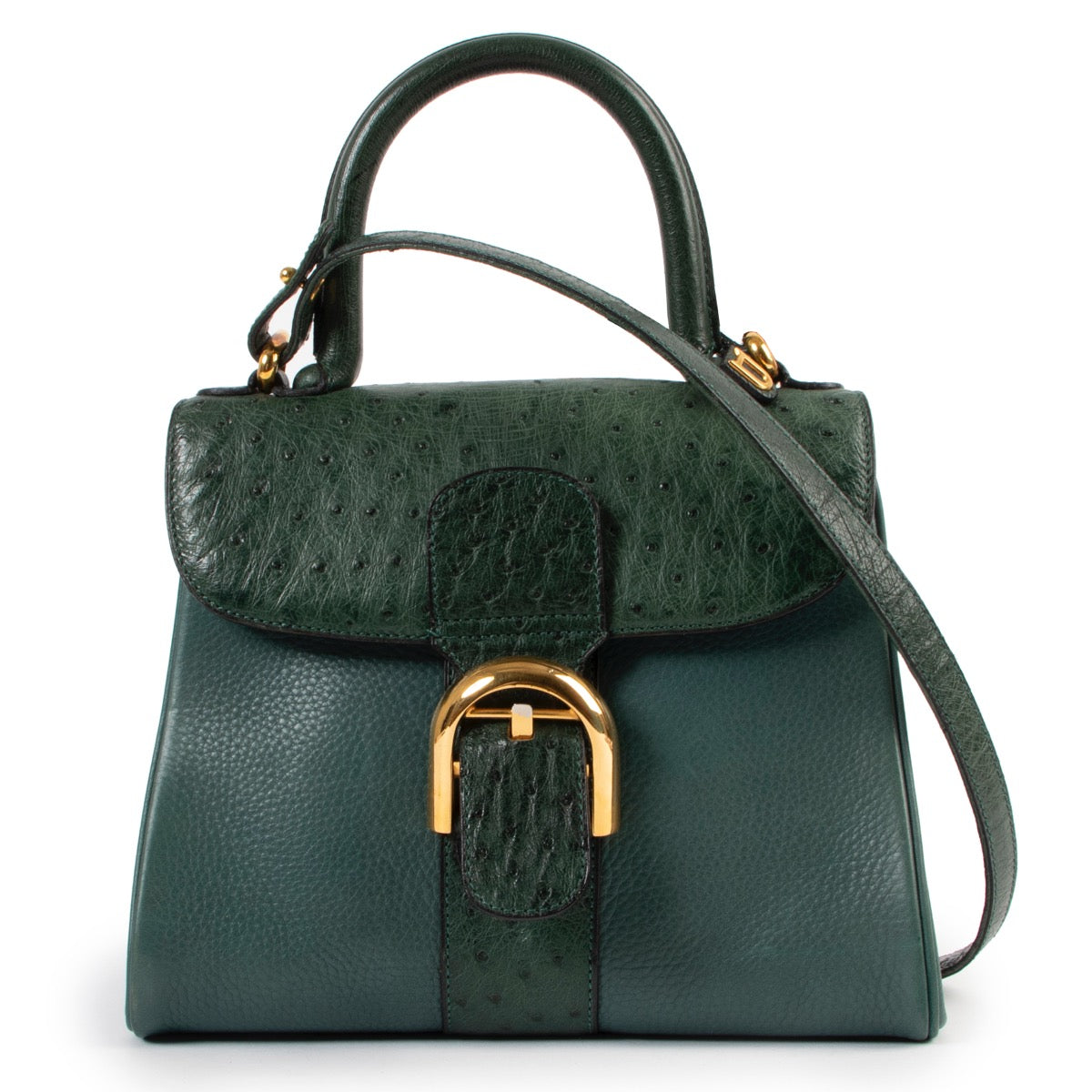 shop safe online Delvaux Dark Green Ostrich Brillant Pm . 100% authentic Delvaux Dark Green Ostrich Brillant Pm .