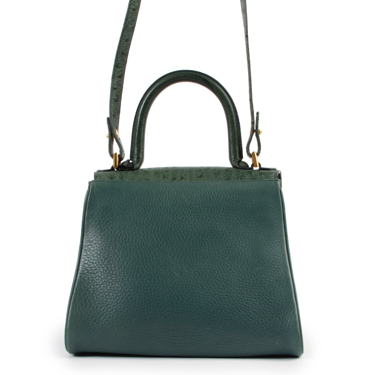 shop safe online Delvaux Dark Green Ostrich Brillant Pm . 100% authentic Delvaux Dark Green Ostrich Brillant Pm .