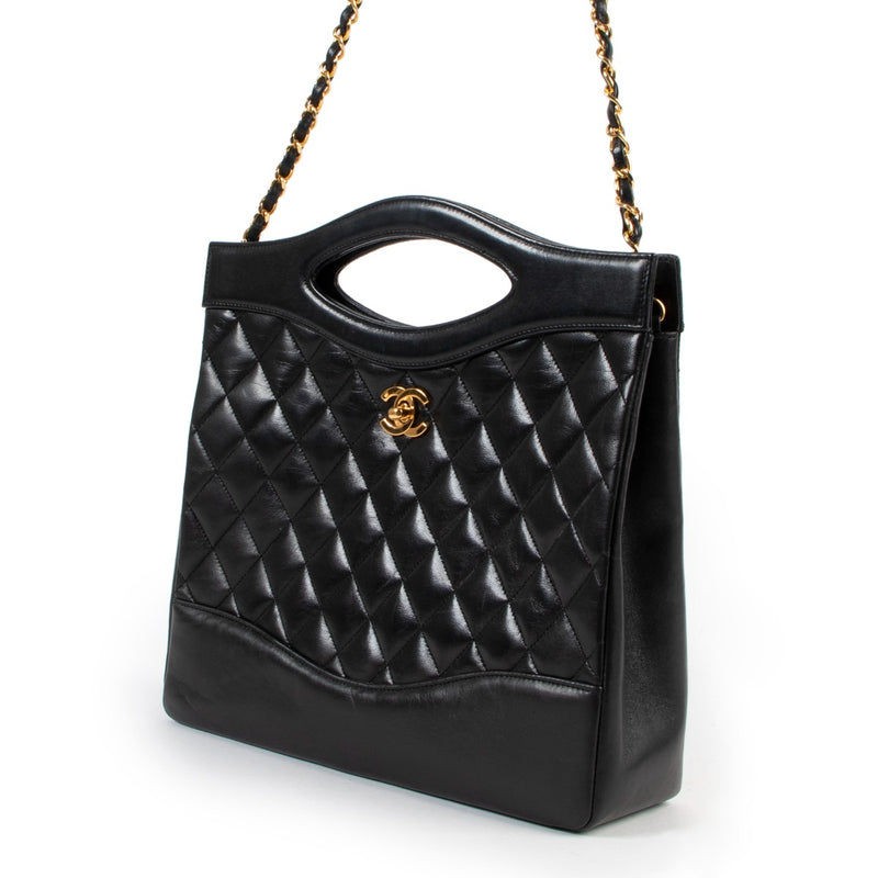 shop safe online Chanel Vintage Black 31 Quilted Small Tote Bag