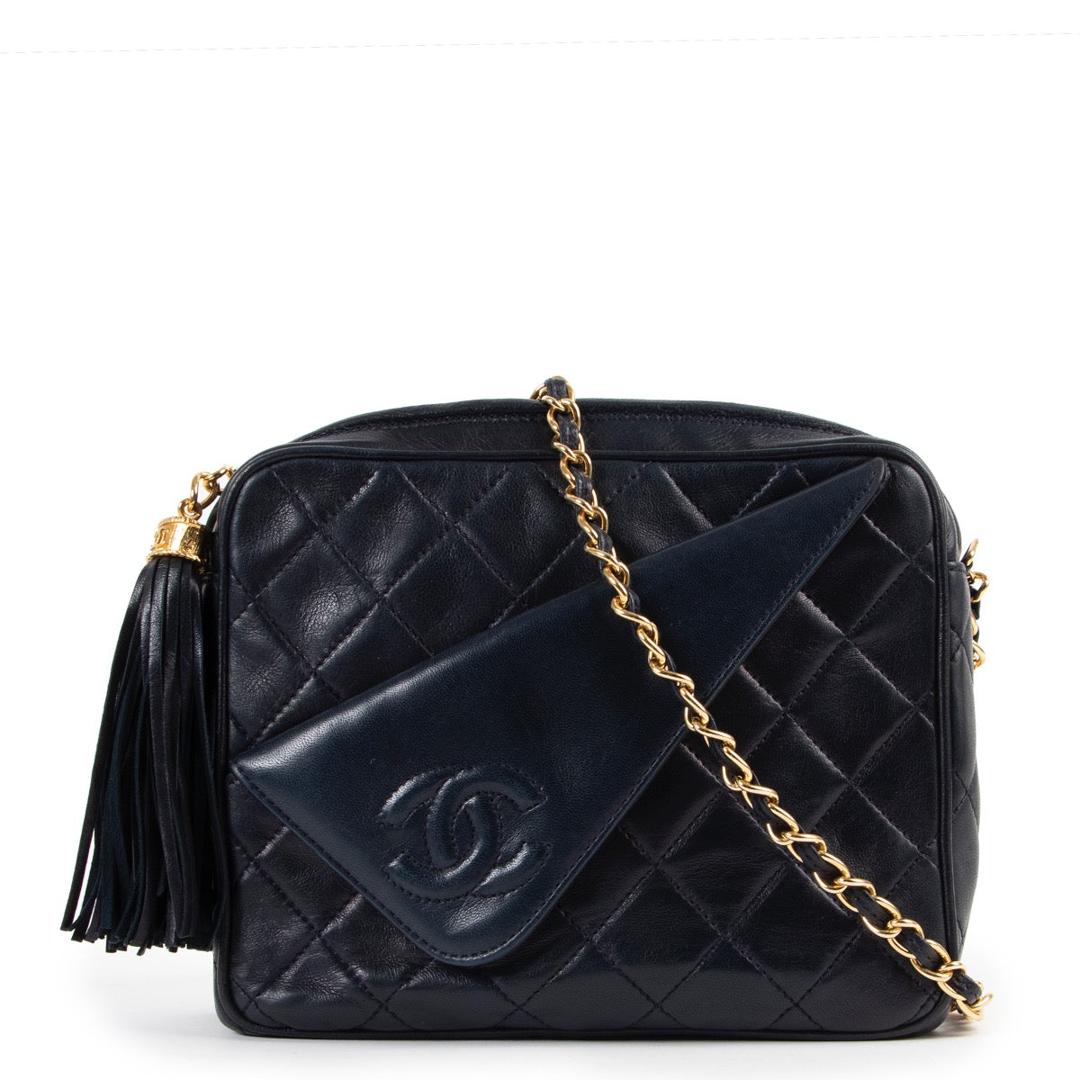 shop and sell authentic vintage Chanel Navy Tassel Camera Bag on Labellov.com for the best price