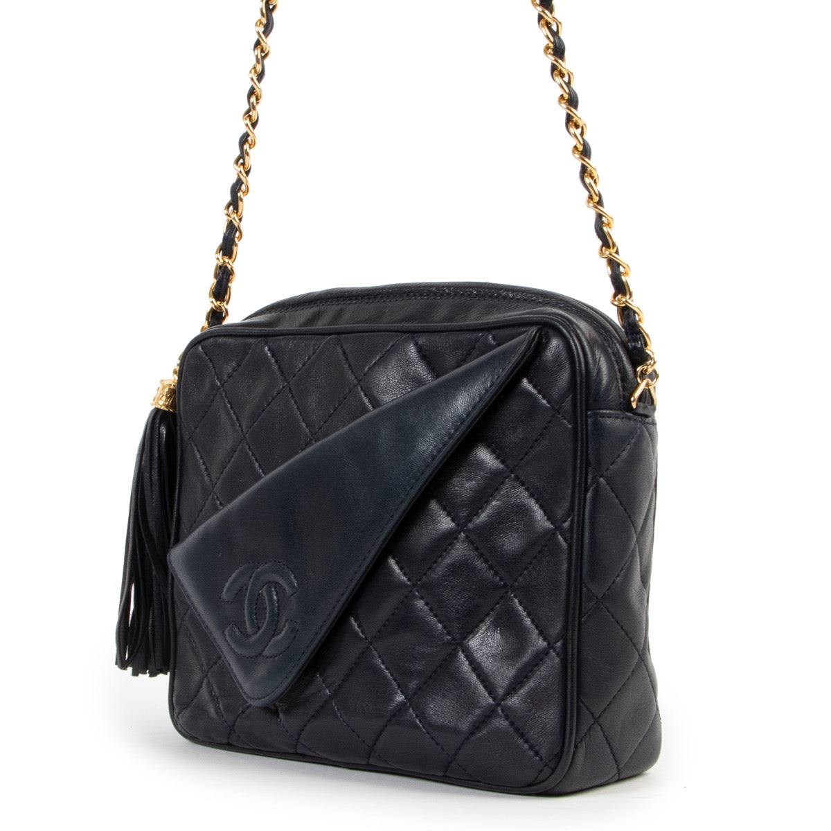 shop and sell authentic vintage Chanel Navy Tassel Camera Bag on Labellov.com for the best price
